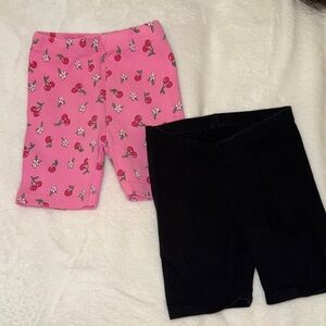 Girls' Pink Cherry Print Bike Shorts + Black Basic Duo